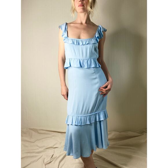 SAYLOR Maxine Sky Blue Crossback Ruffle Midi Dress US SMALL NWT - Picture 2 of 11